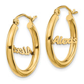 14k Yellow Gold Small Name Plate Hoop Earrings
